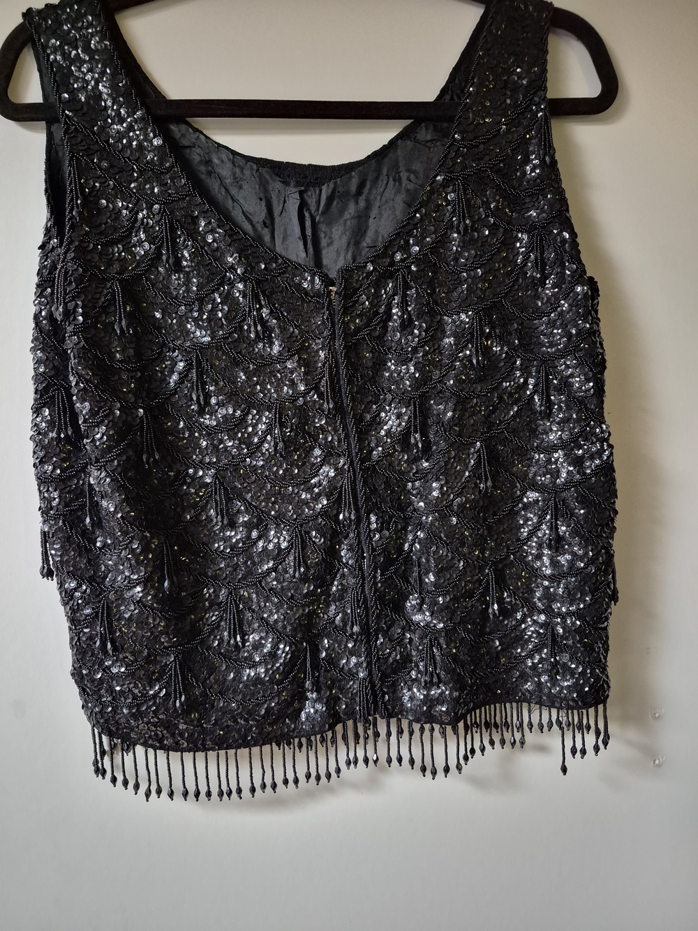 Beaded Sequin Black Women's Tank Top